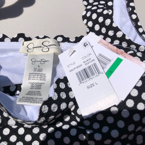 NWT Jessica Simpson Swimsuit Bathing Suit Bikini Top Textured Polka Dot L - Picture 4 of 10